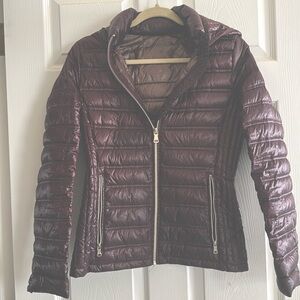Calvin Klein women's packable premium down blend puffer jacket in burgundy